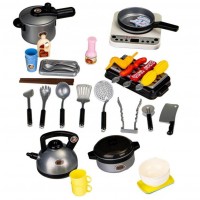 Set pentru Gratar si Barbecue cu Lumini LED si Sunete - Happy Kitchen cu 40 accesorii de jucarie pentru bucatarie copii